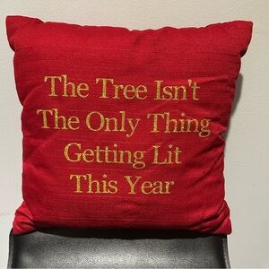 Festive Red Holiday Pillow with Gold Text